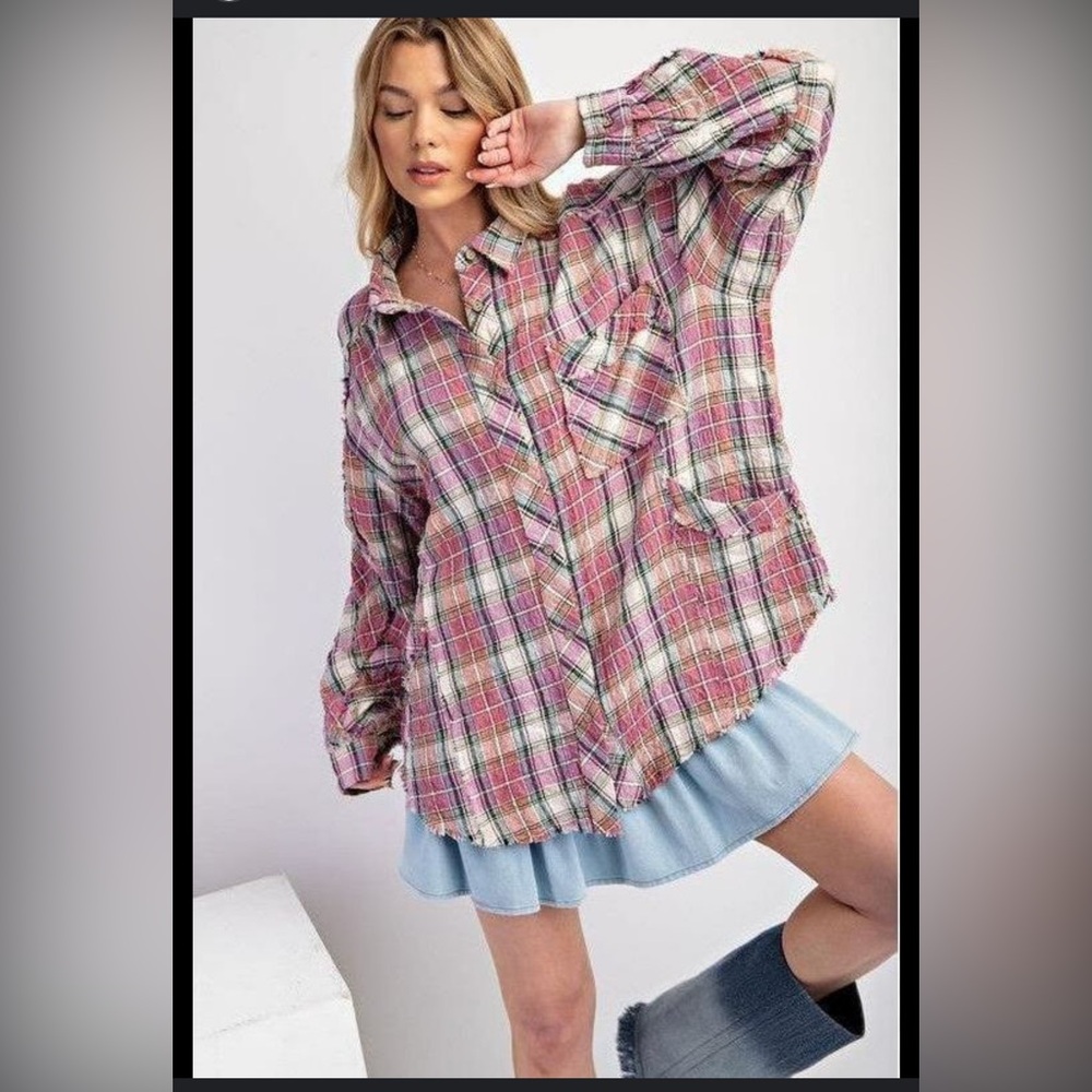 Easel Multicolor Plaid Button Down Shirt